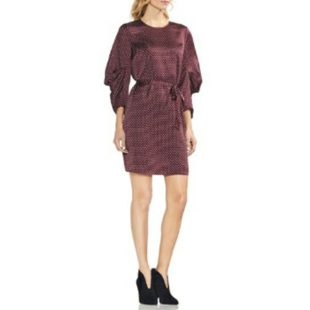 Vince Camuto Geo Trinket Belted Maroon Mini Dress